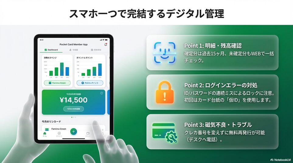 ポケットカード会員専用ネットサービスのログインと明細確認