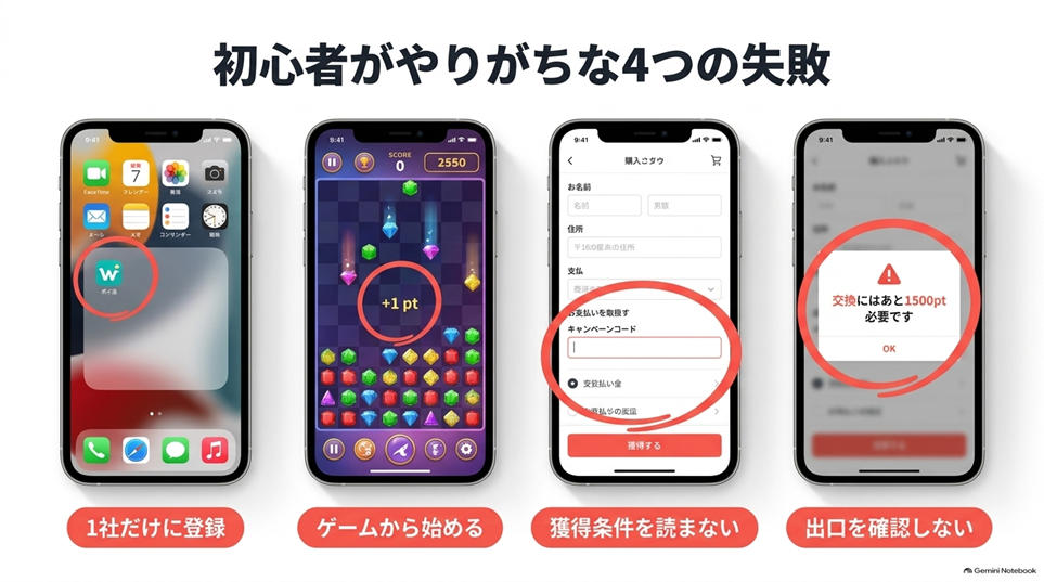 ポイントサイト初心者がやりがちな失敗4つ