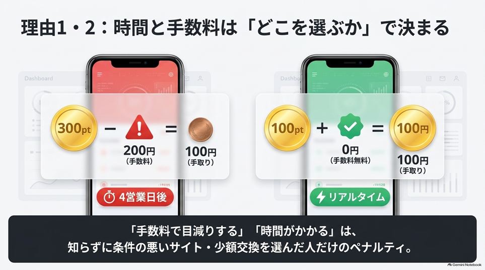 ポイントサイトは「やめたほうがいい」と言われる6つの理由を、実測データで検証する「理由1「換金までに時間がかかる」→ サイトによって即時から6営業日まで、大きく違う」