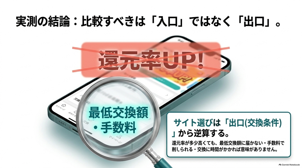 実測して分かった、ポイントサイト7社で最も差が出るのは「出口」だった