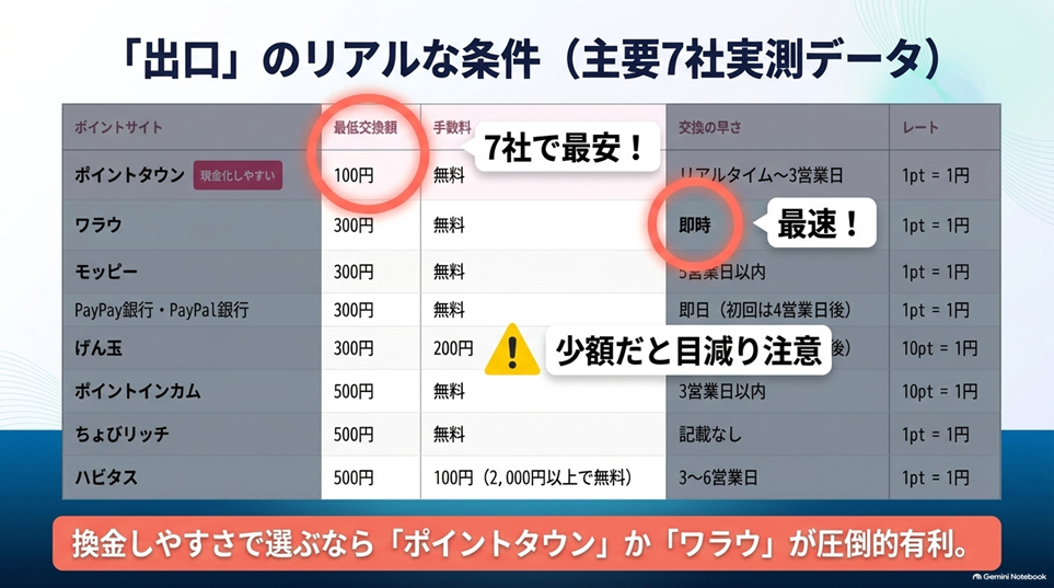 貯めたポイントを現金にできるか(交換条件を7社で比較)